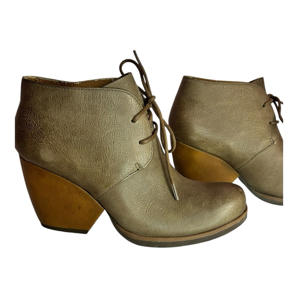 Korks Kork Ease Roana Leather Ankle Boots Brown Lace Up Chunky Heel Boho